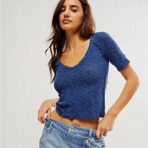 FREE PEOPLE We The Free Francis Sweater Tee Navy Blue